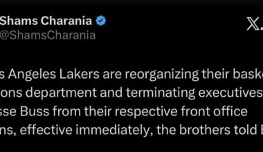 [Charania] The Los Angeles Lakers are reorganizing their basketball operations department and terminating executives Joey and Jesse Buss from their respective front office positions, effective immediately, the brothers told ESPN.