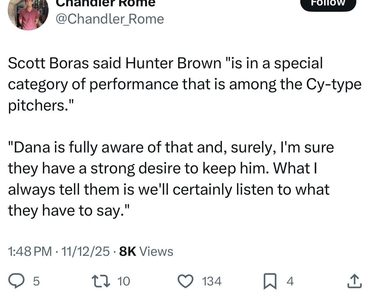 Scott Boras comments on Hunter Brown… whelp