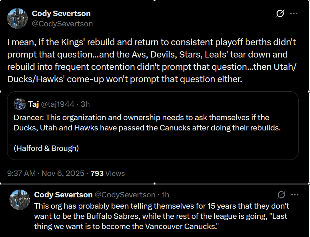 "Last thing we want is to become the Vancouver Canucks"