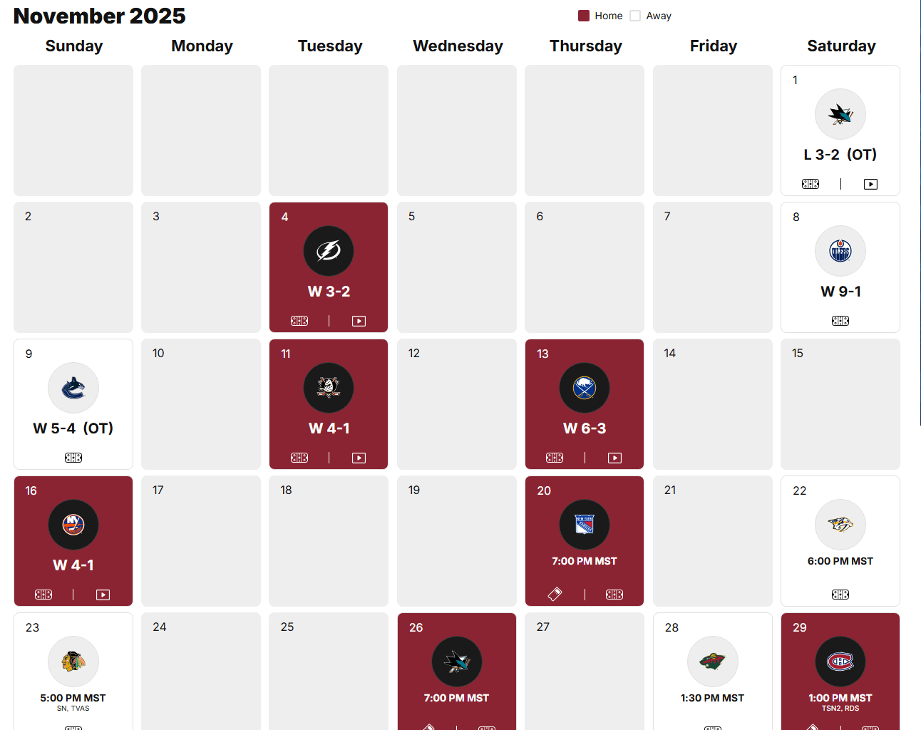 November schedule at a glance