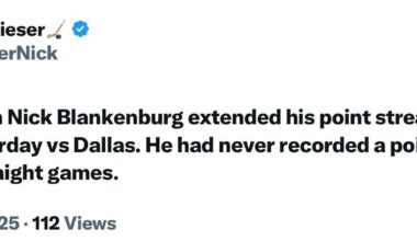 [Kieser] Preds D-man Nick Blankenburg extended his point streak to 5 games yesterday vs Dallas. He had never recorded a point in more than two straight games.