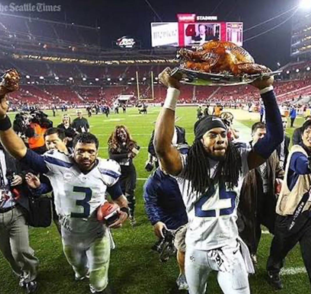 “Happy Thanksgiving, 12s! May your plates be full, your hearts be grateful, and your weekend be filled with big wins and loud cheers. Go Hawks!”