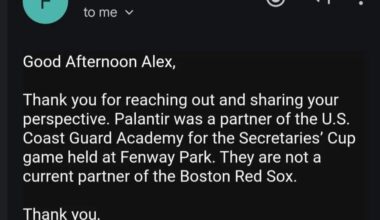 Red Sox fan feedback response to the palantir sign on the Green Monster