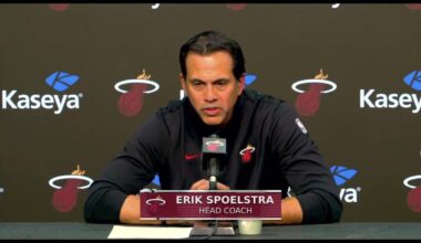 [Spoelstra] on Kel’el Ware’s recent play: “The way he’s rebounding right now is earning more playing time. We say all the time: Make us notice you, impact the game, make me have to play you.” Ware is averaging 20pts, 16reb, 1.3stl, & 1.3blk on 64% TS in 29 mpg over the last 3 games.