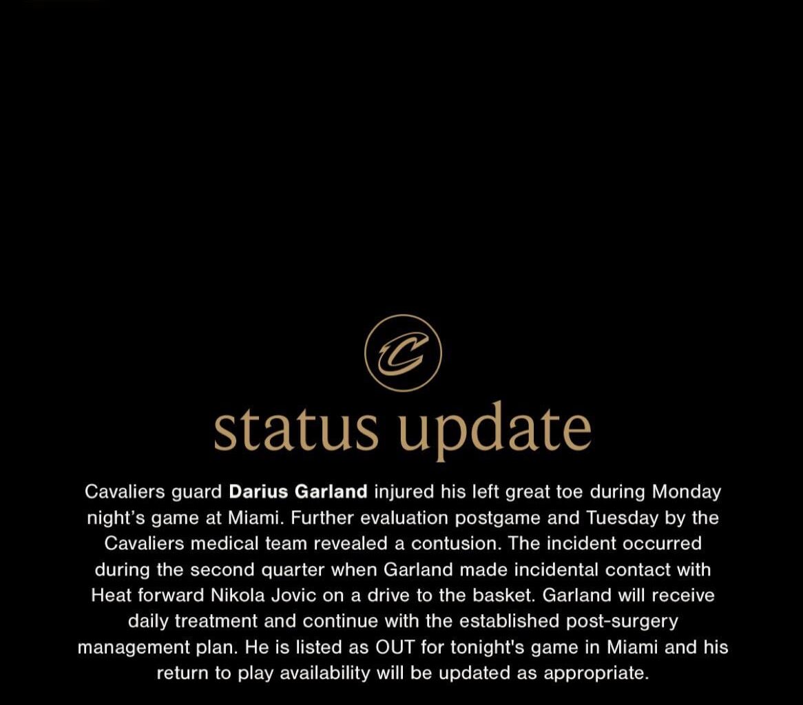 Cavs injury update regarding DG