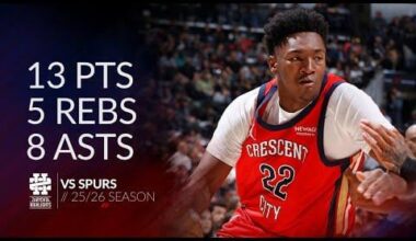 Derik Queen 13 pts 5 rebs 8 asts vs Spurs 25/26 season