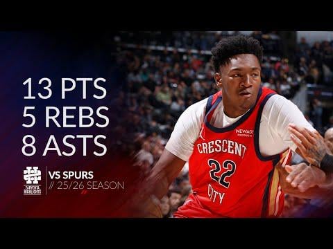 Derik Queen 13 pts 5 rebs 8 asts vs Spurs 25/26 season