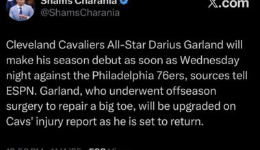 [Shams] Garland to make debut as soon as Wednesday