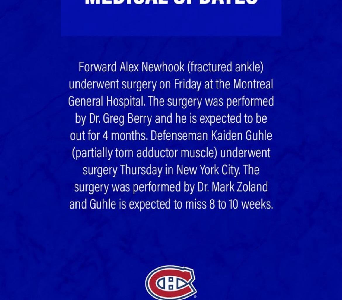 Medical updates on Newhook and Guhle