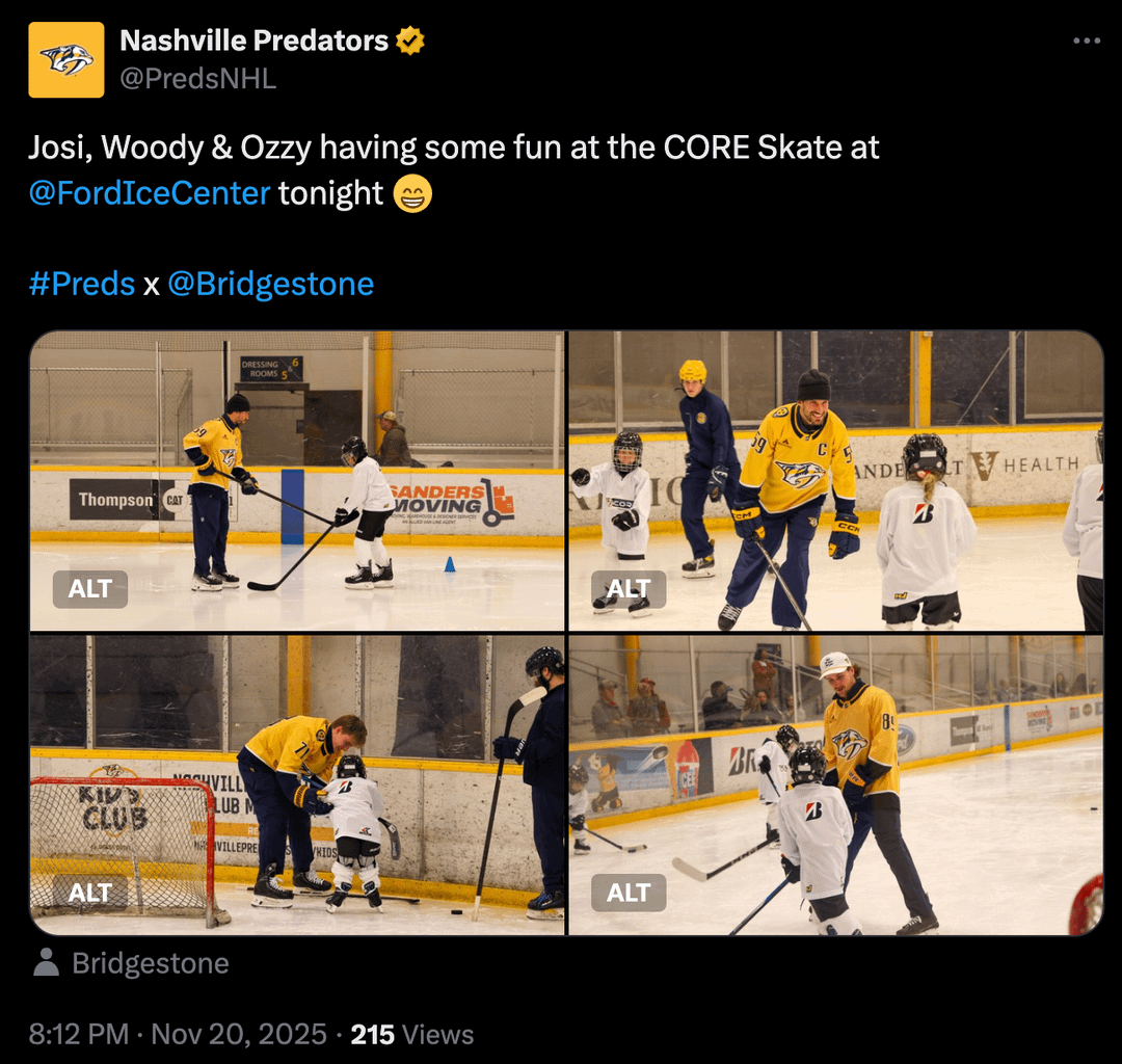 [Nashville Predators] Josi, Woody, and Ozzy having some fun at the CORE Skate at Ford Ice Center tonight