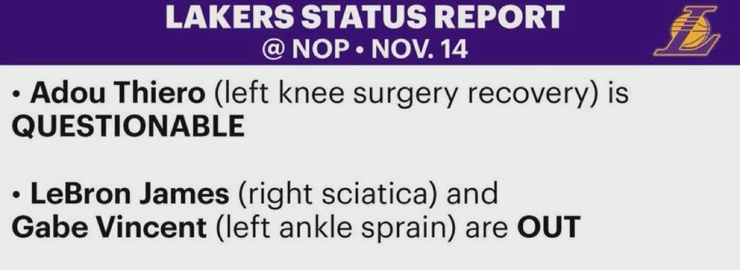 Adou Thiero upgraded to Questionable ahead of tomorrow's game against NOLA