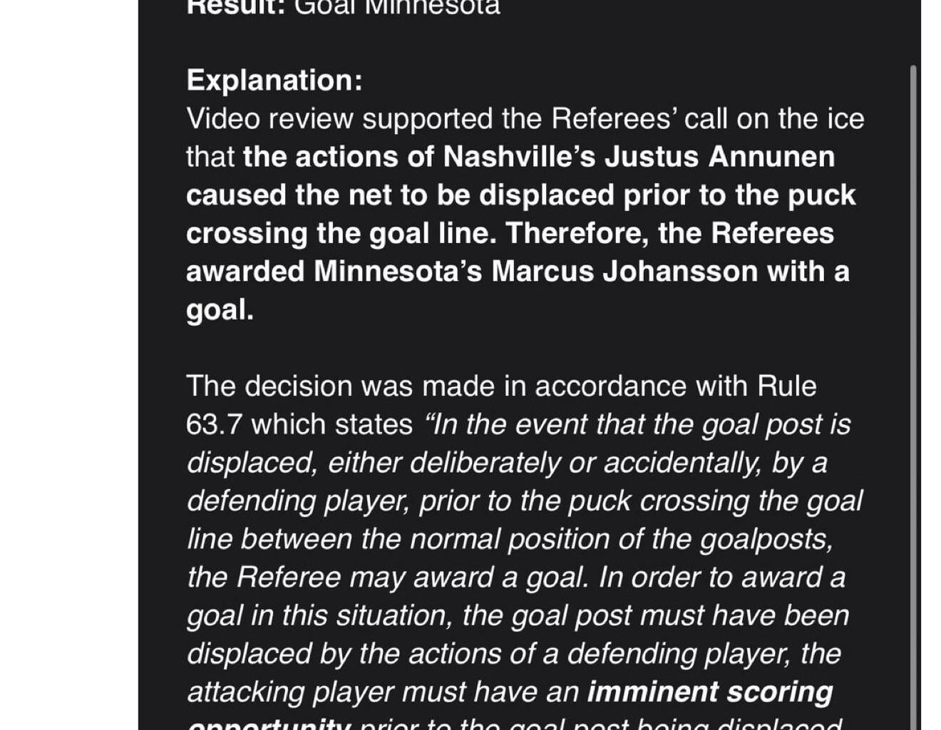 NHL Explanation on JoJo’s goal