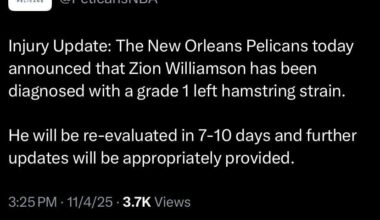 Zion with a hamstring strain