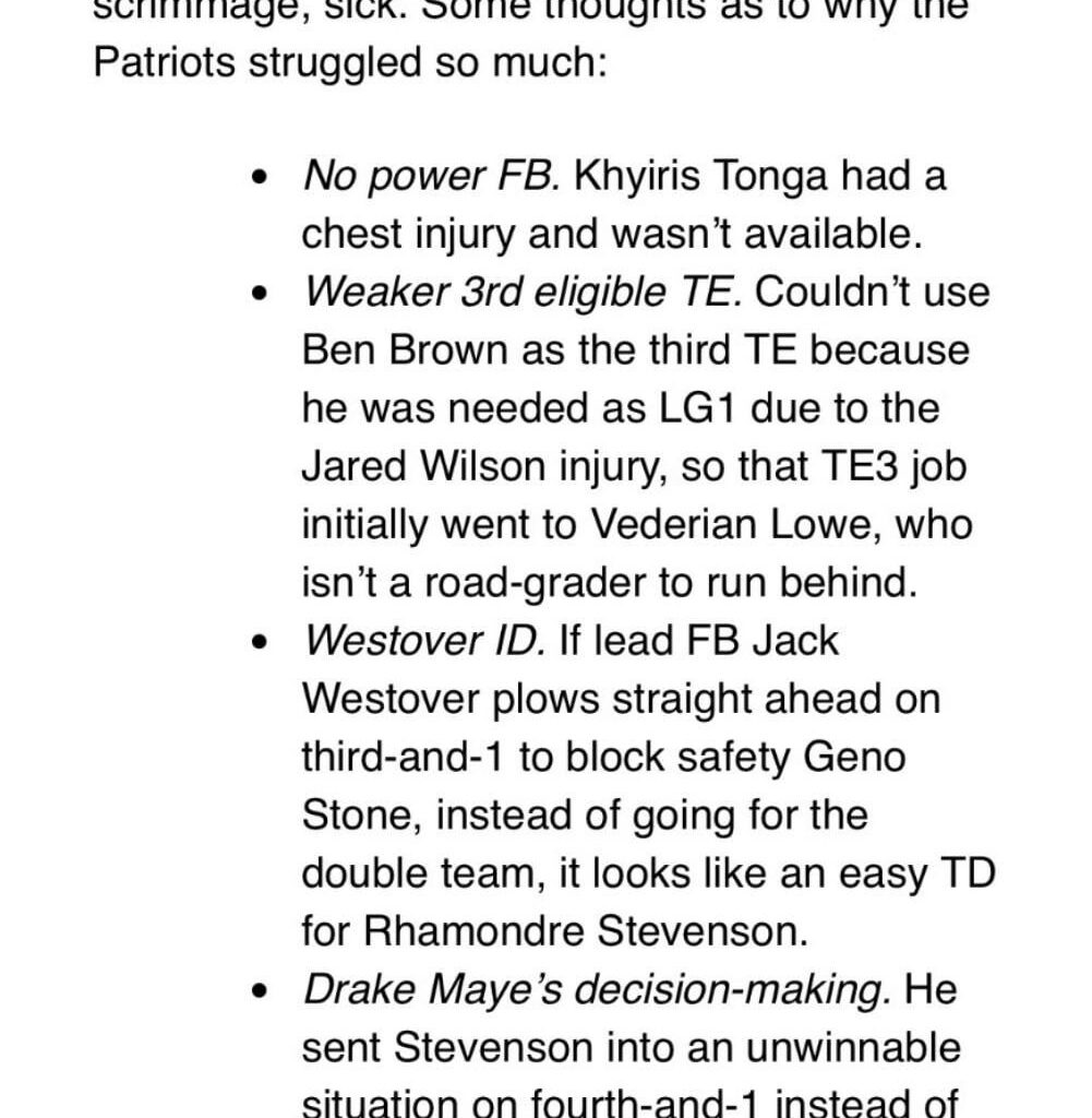 From Mike Reiss: reasons for Patriots goal line struggles