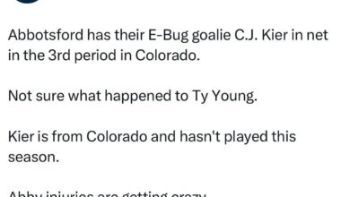 The injuries continue: Emergency backup goalie C.J. Kier now in net for the Abby Canucks (Dhaliwal).