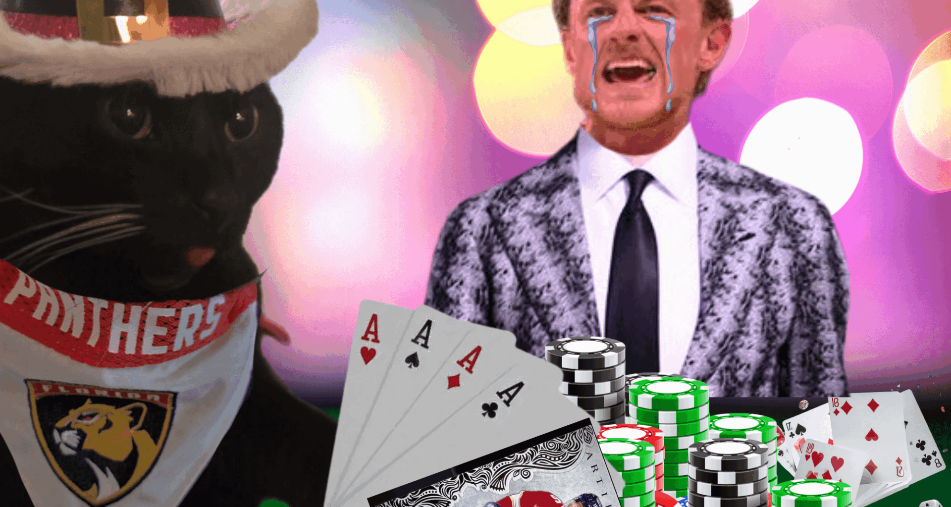 Purrhees is cleaning the poker table up in Vegas.