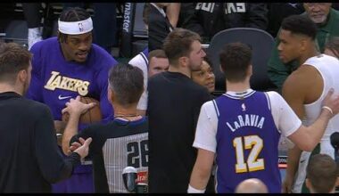 The ref wouldn't give the ball to the Lakers after the game for Adou Thiero's first NBA points so Giannis went and took it and gave it to the Lakers. Respect!