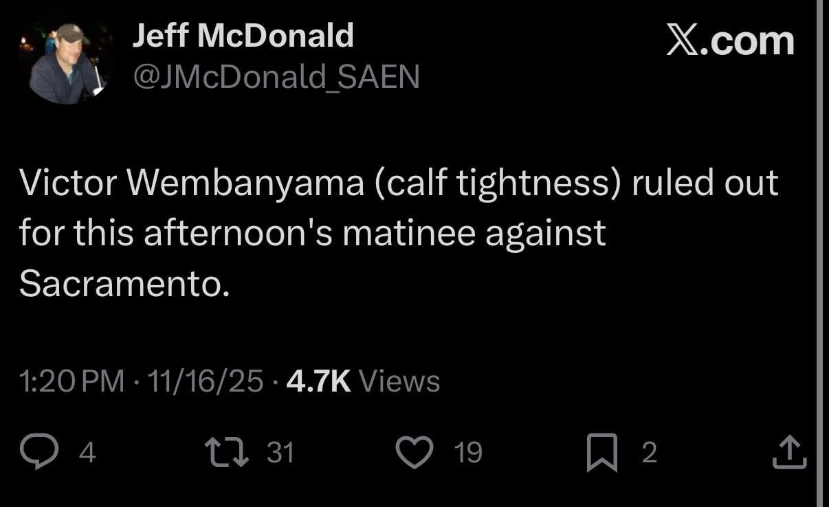 Wemby is out for today