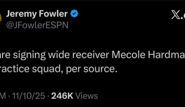 [Fowler] Bills are signing wide receiver Mecole Hardman to the practice squad, per source.