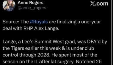 [Anne Rogers] “ Source: The #Royals are finalizing a one-year deal with RHP Alex Lange.”