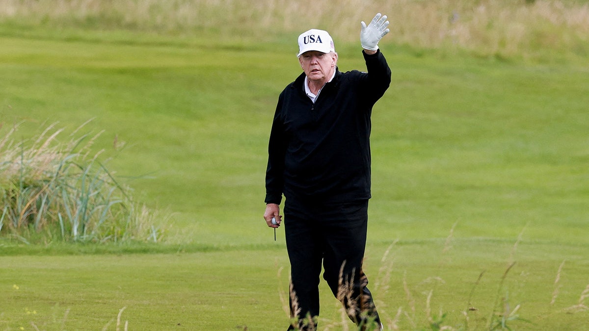 President Trump walks the course at Trump Turnberry in Scotland on Saturday, July 26, 2025.