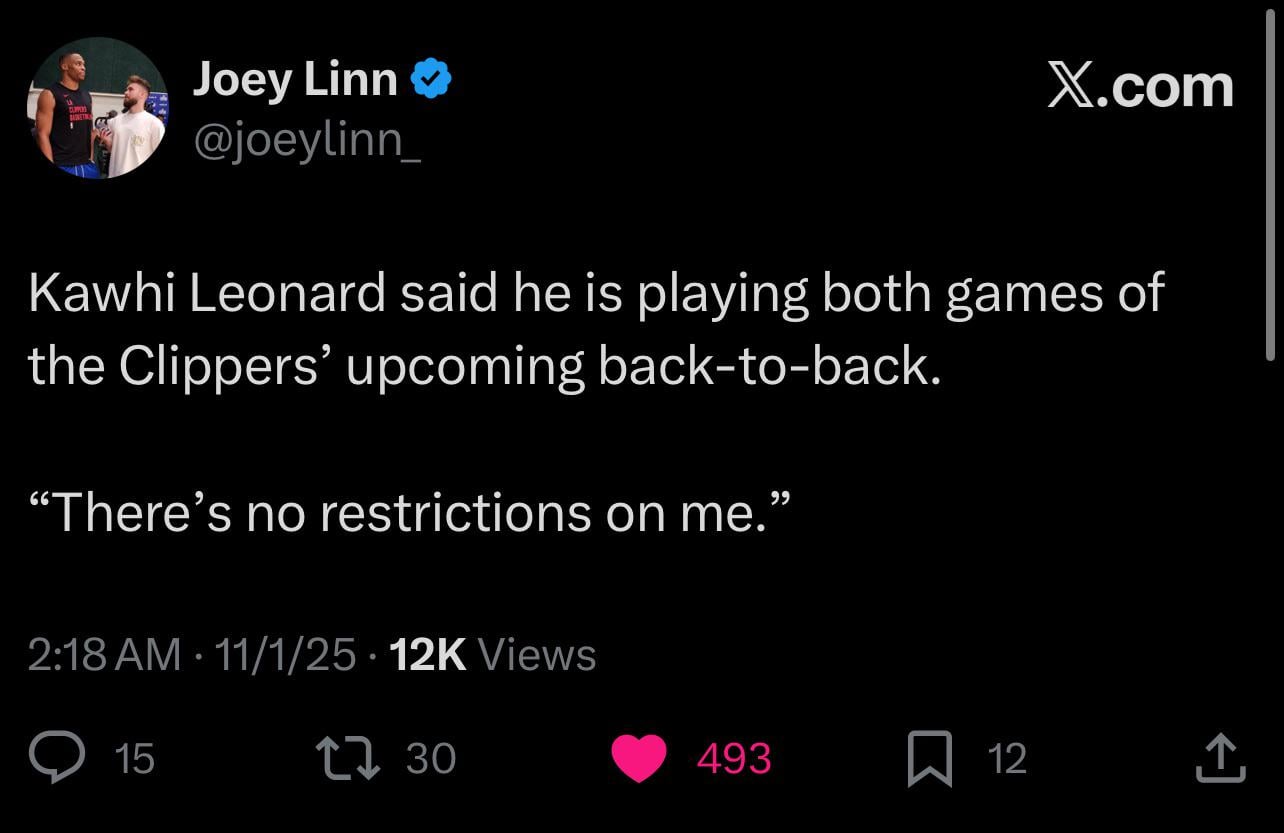 [Linn] Kawhi says he will play in both upcoming back-to-back games (Monday against Heat and Tuesday against Thunder)