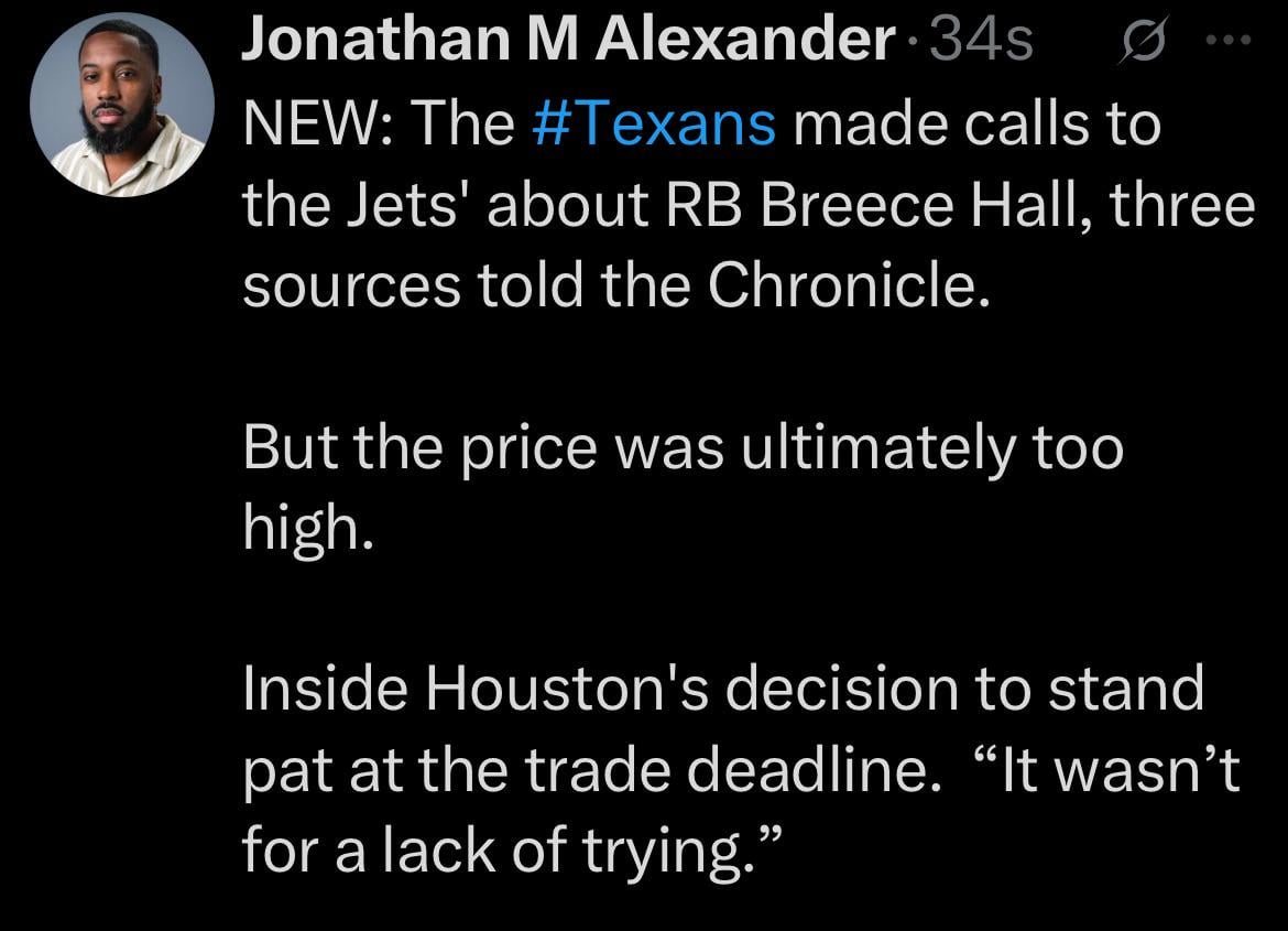 Texans tried to acquire Breece Hall, supposedly