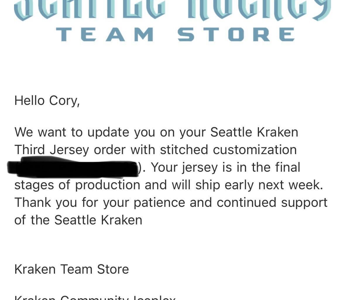Update on custom alternate jersey order