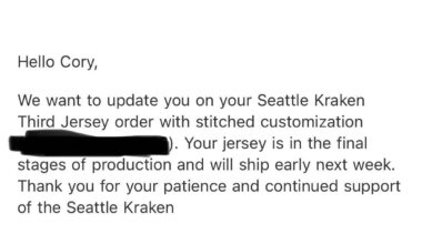 Update on custom alternate jersey order