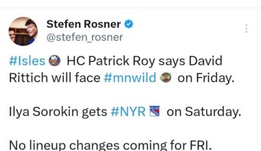 [Rosner]: Roy says Rittich tomorrow, Sorokin Saturday. No lineup changes tomorrow.