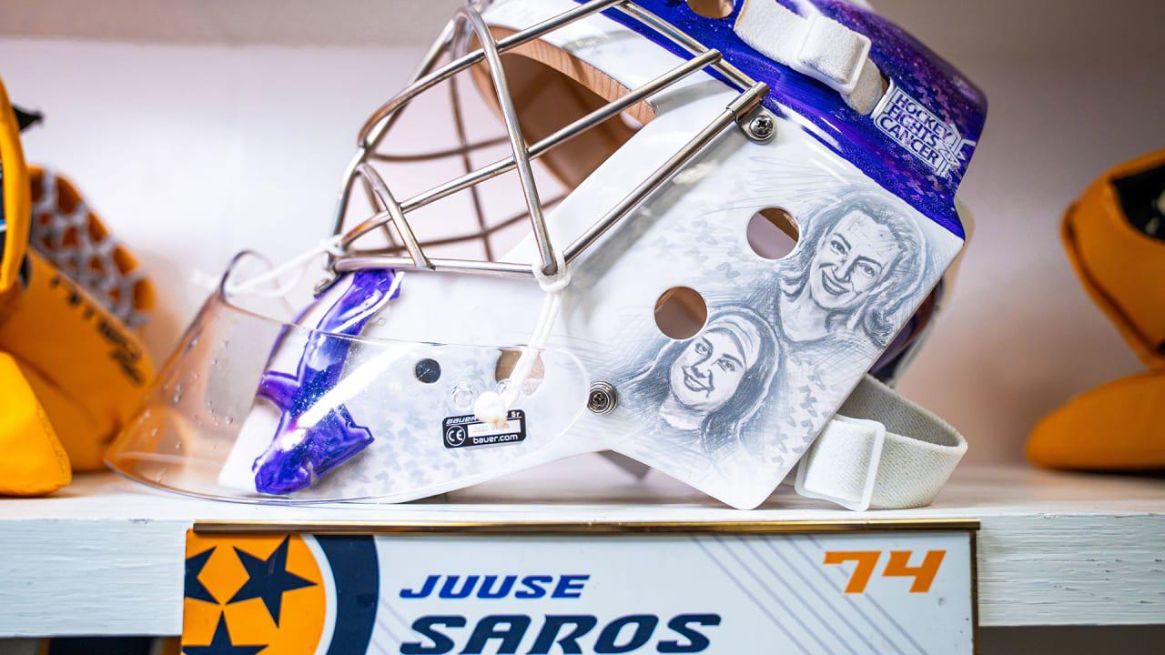 Saros to Honor Four Members of Preds Family With Special Hockey Fights Cancer Mask