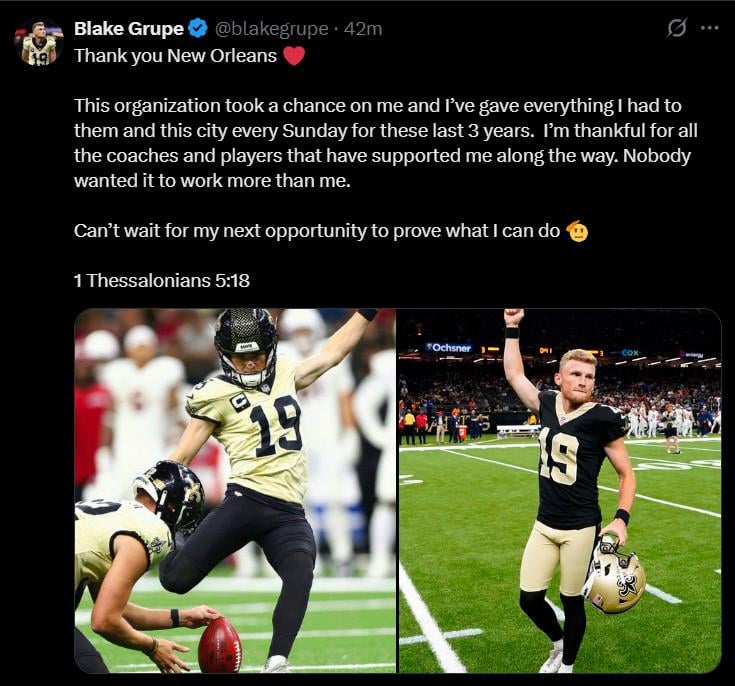 Blake Grupe tweets after getting released