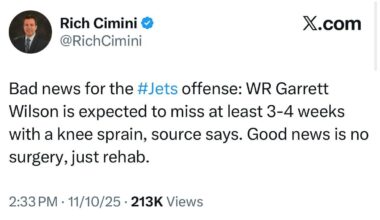 Garrett Wilson Expected to miss 3-4 weeks from Knee Sprain