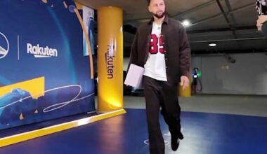 Steph Curry arriving at Chase center wearing a George Kittle jersey.