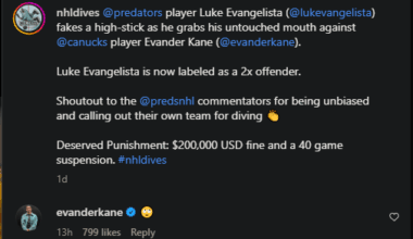 Kane shares his thoughts on the Evangelista dive on Instagram