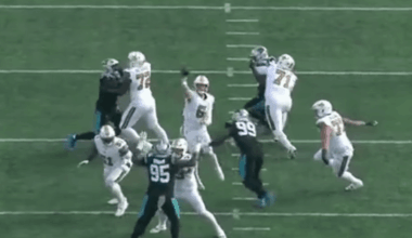 Tyler Shough actually threw a no look pass on a clutch yard cross route pass to Olave on a third and seven.