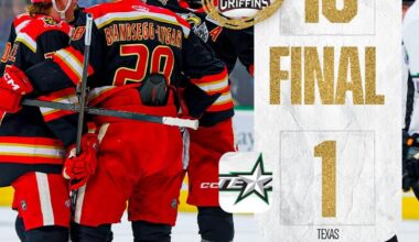 Grand rapids score a shocking 10-1 against the texas stars with dominik shine and eduards tralmaks both getting hatricks