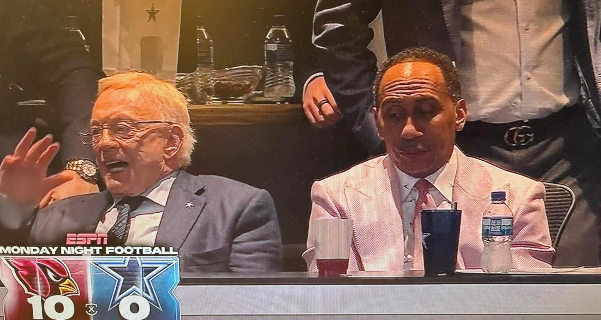 Jerry Jones has to watch his team get thrashed at home with his biggest hater by his side