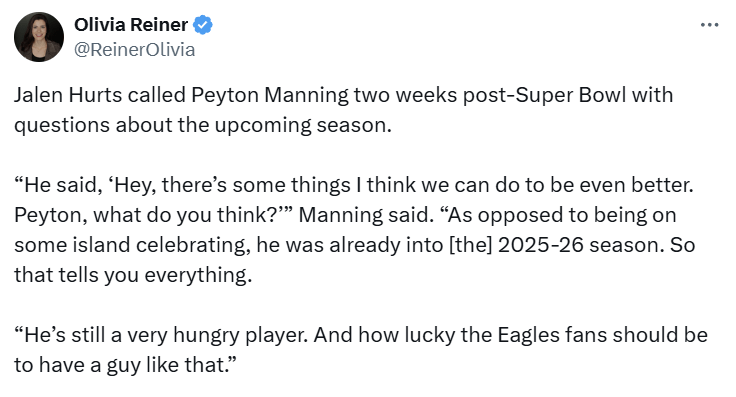 [Reiner] Peyton Manning: "And how lucky the Eagles fans should be to have a guy like that."