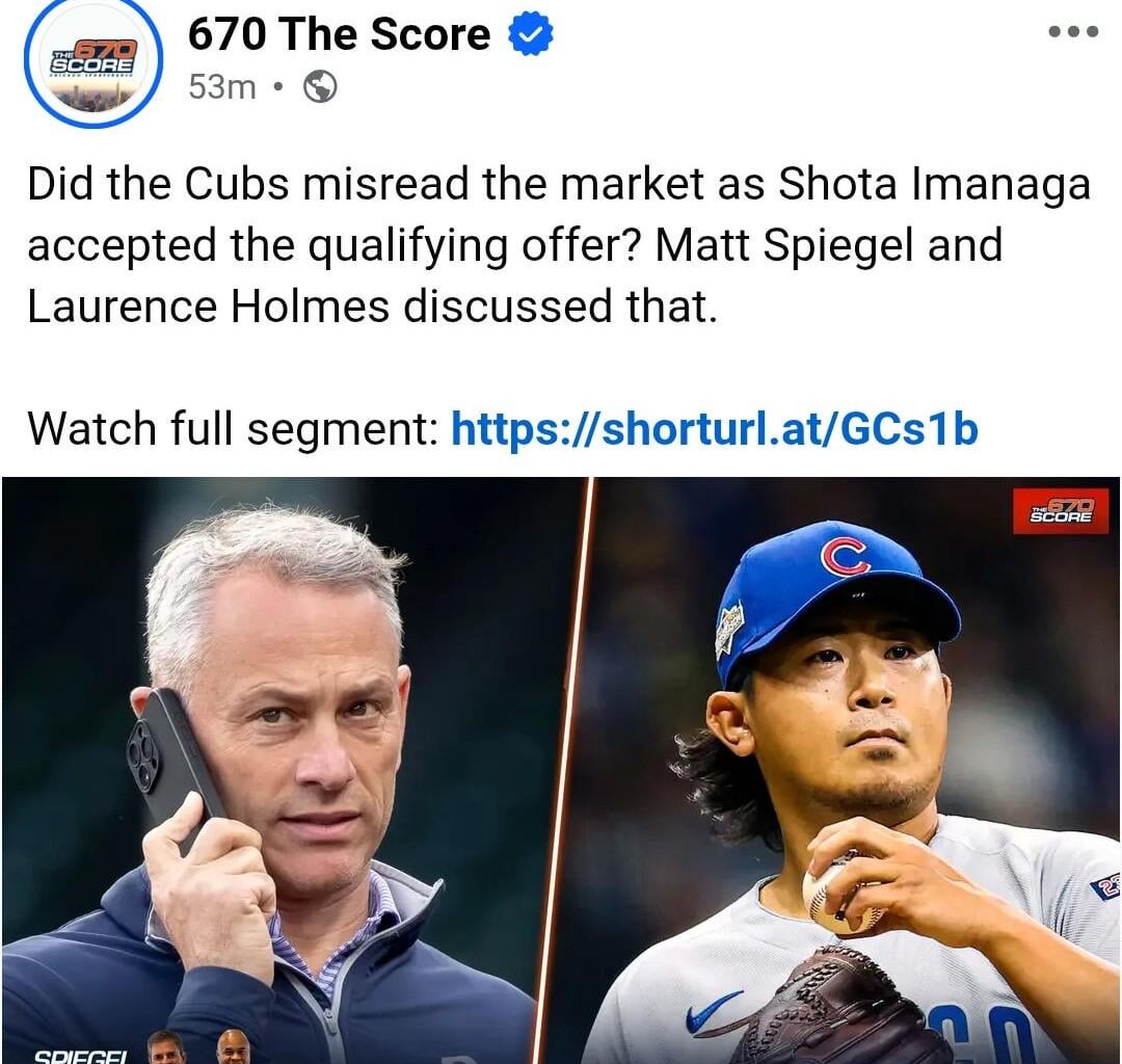 [670 the score] According, to 670, the Cubs were stunned Imanaga accepted the qualifying offer and now might have a tough time signing a big free agent.