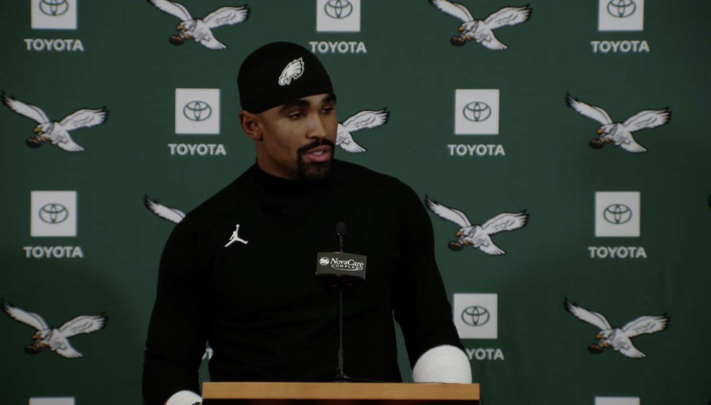 Jalen Hurts was asked if any frustrations have been brought directly to him: "I don't wanna get into that, but no they haven't though. Y'all [media] bring it to me."