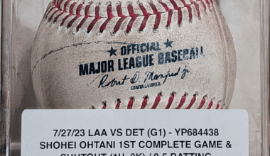 On July 27th 2023, Shohei Ohtani threw his 1st ever career complete game, shutout 1H 8K.  This is an actual authenticated game used baseball attributed to him from the game.