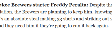 "Freddy Peralta... Brewers are planning to keep him" -Bob Nightengale