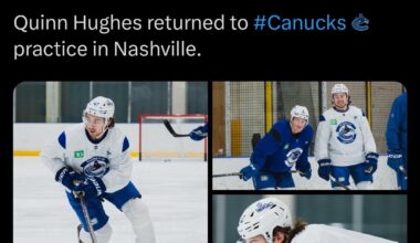 [Canucks] Well, well, well, look Hughes it is. Quinn Hughes returned to Canucks practice in Nashville.