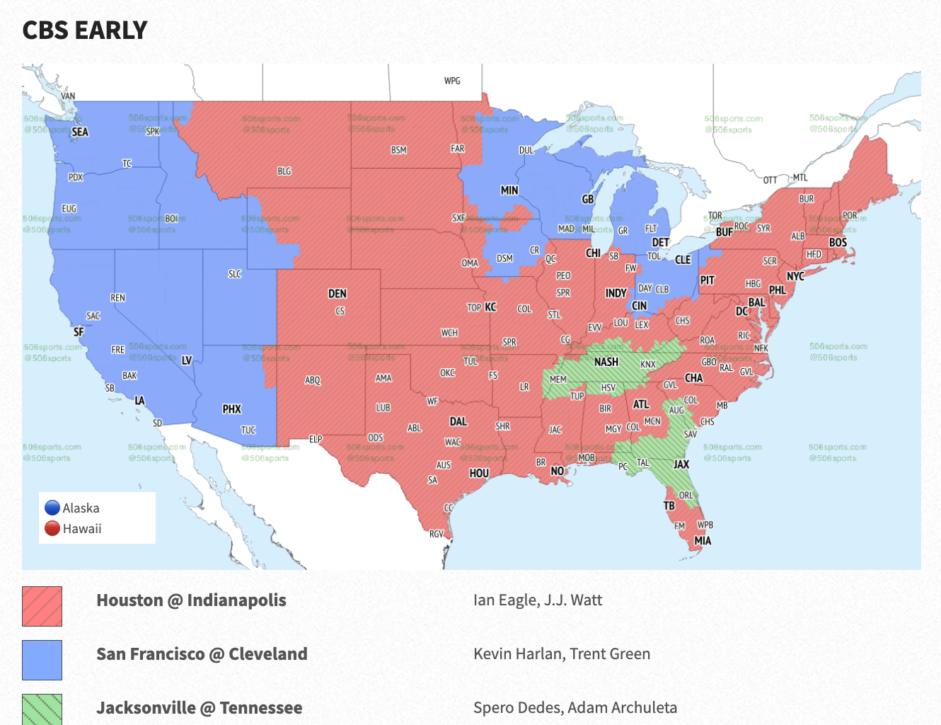 Coverage map for tomorrow (Jags-Titans in green)