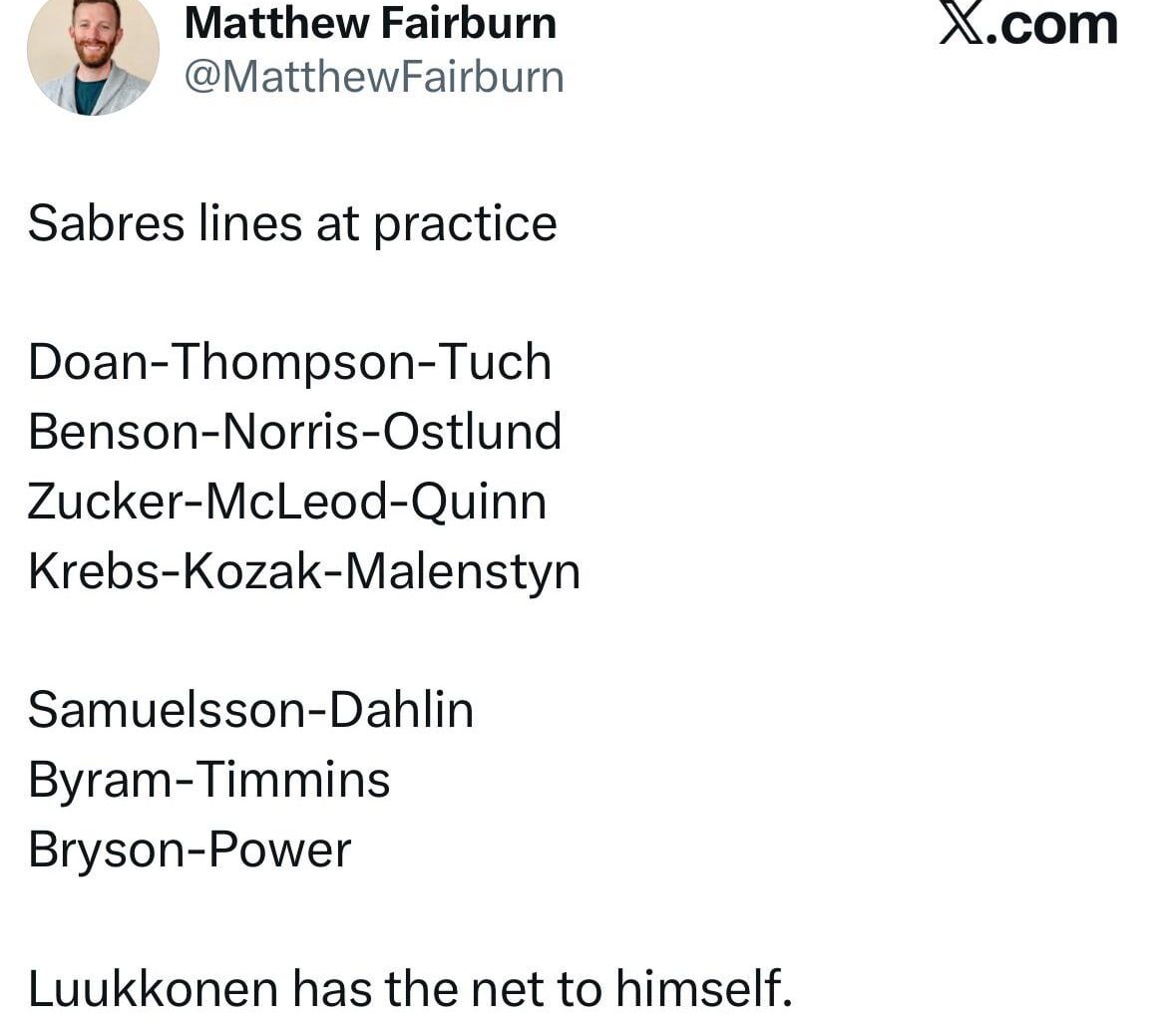 [Fairburn] Sabres Lines at Practice