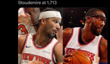 Josh Hart has moved into the top 40 Knicks all-time rebounders, passing Amar'e Stoudemire at 1,713