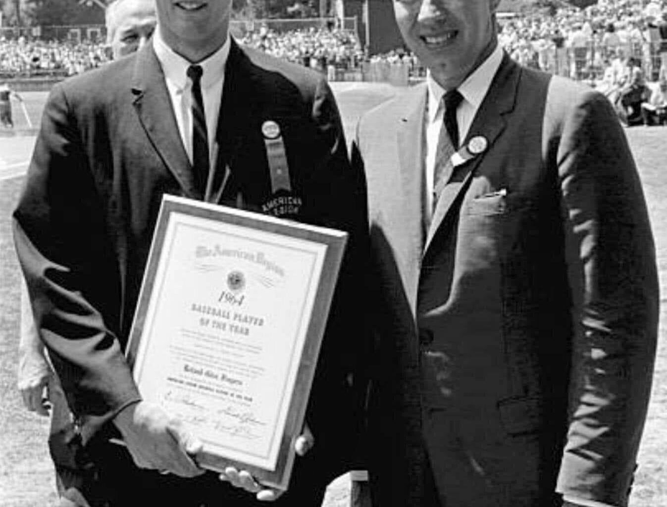 Rollie Fingers and Bob Feller when Fingers won the American Legion Player of the Year, 1965.