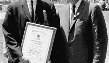 Rollie Fingers and Bob Feller when Fingers won the American Legion Player of the Year, 1965.