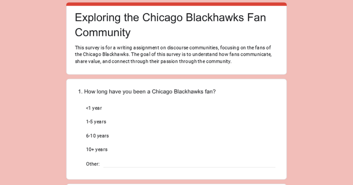 Survey of Blackhawks Fans discourse community for College Class